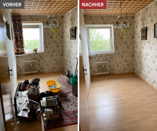 Entrümpelung 17 Das Bild zeigt einen Vorher-Nachher-Vergleich einer Wohnungs-Entrümpelung