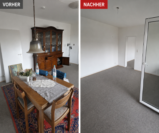 Entrümpelung 19 Das Bild zeigt einen Vorher-Nachher-Vergleich einer Entrümpelung einer Wohnung
