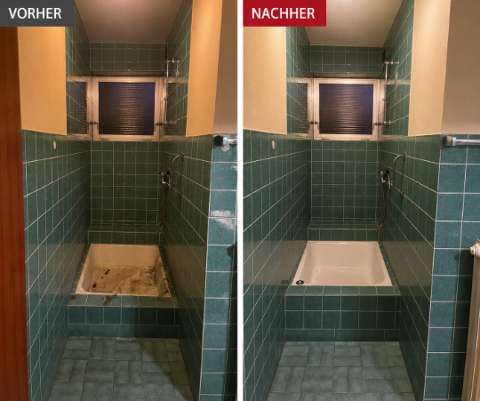 Entrümpelung 20 Das Bild zeigt einen Vorher-Nachher-Vergleich einer Bad-Entrümpelung mit Reinigung