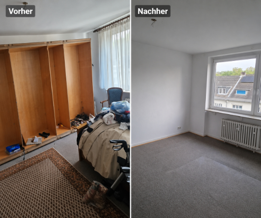 Entrümpelung 21 Das Bild zeigt einen Vorher-Nachher-Vergleich einer Schlafzimmer-Entrümpelung
