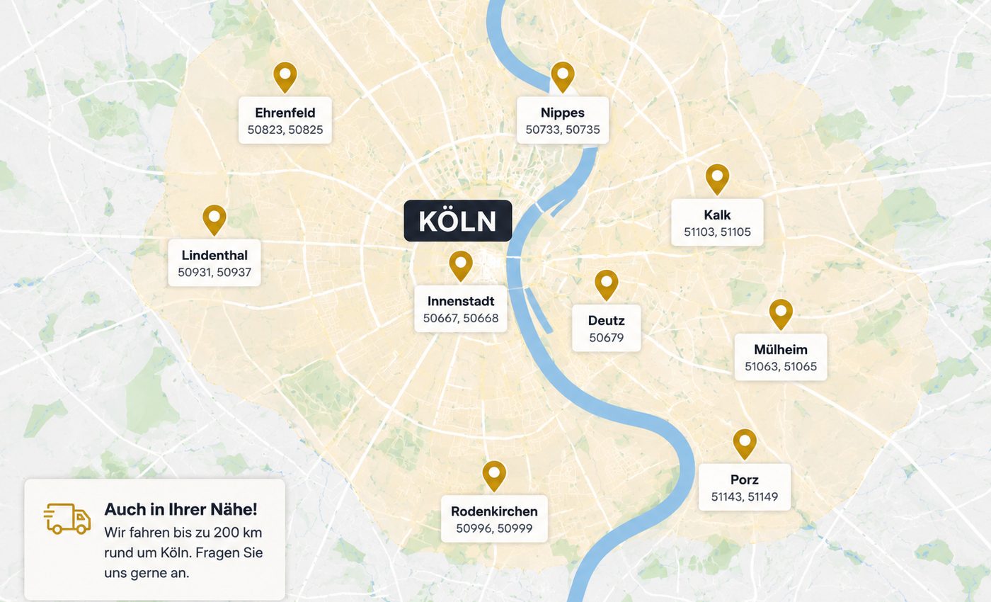 Das Bild zeigt die Landkarte von Köln mit den umliegenden Städten
